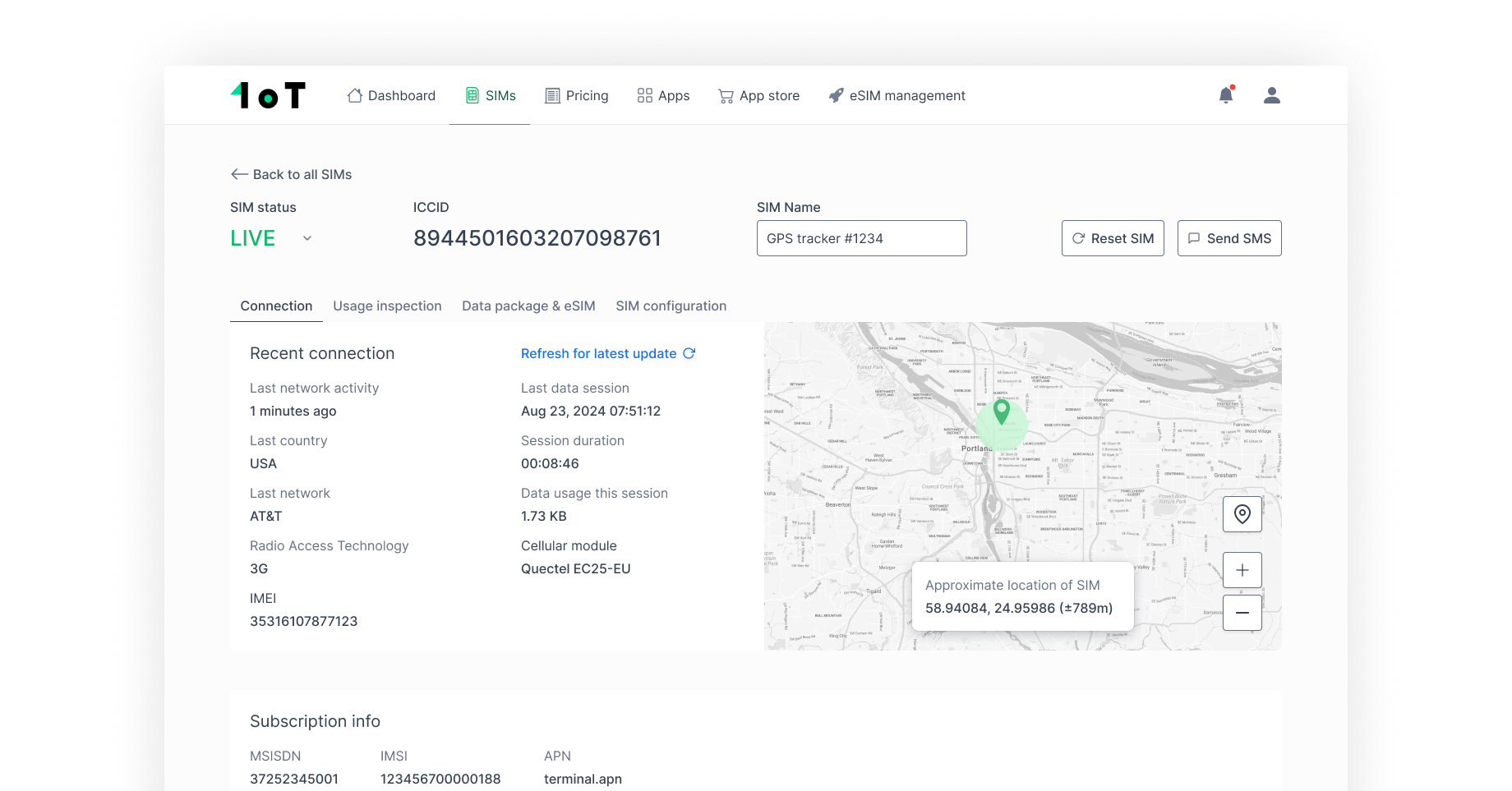 Latest network event and static information about the SIM
