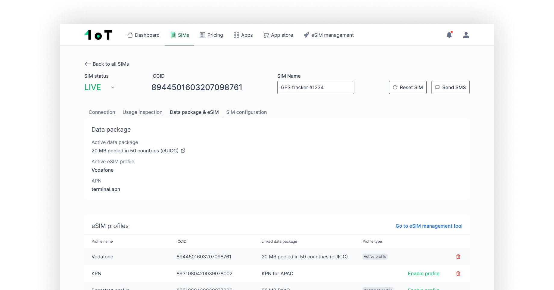 Manage the eSIM profiles on the SIM