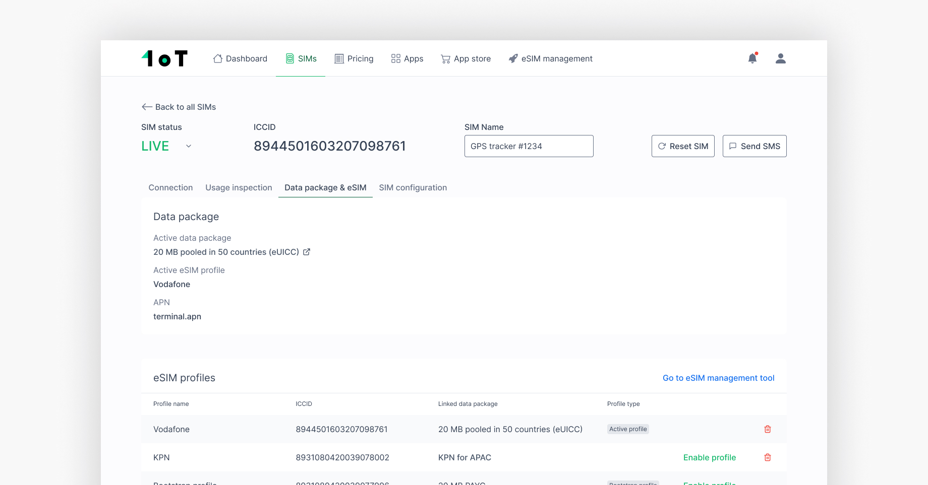 Manage the eSIM profiles on the SIM
